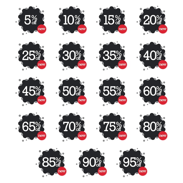 Kortingspictogrammen voor de verkoop. een zwart pictogram met een rood nieuw pictogram bovenop de speciale aanbiedingsprijs