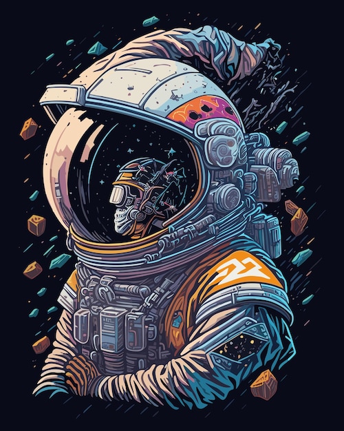 Kosmische ontdekkingsreiziger Boeiende isometrische vector T-shirt kunst met een witte astronaut en zeer Det