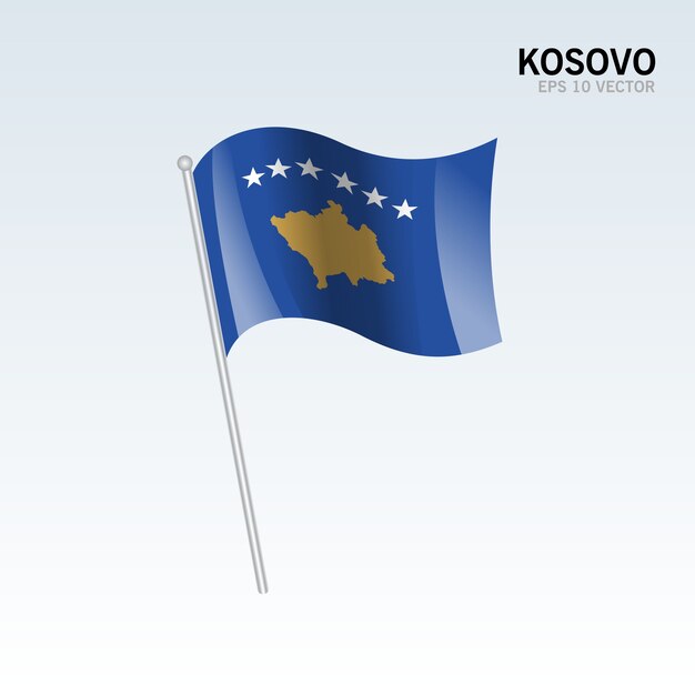 Kosovo waving flag isolated on gray background