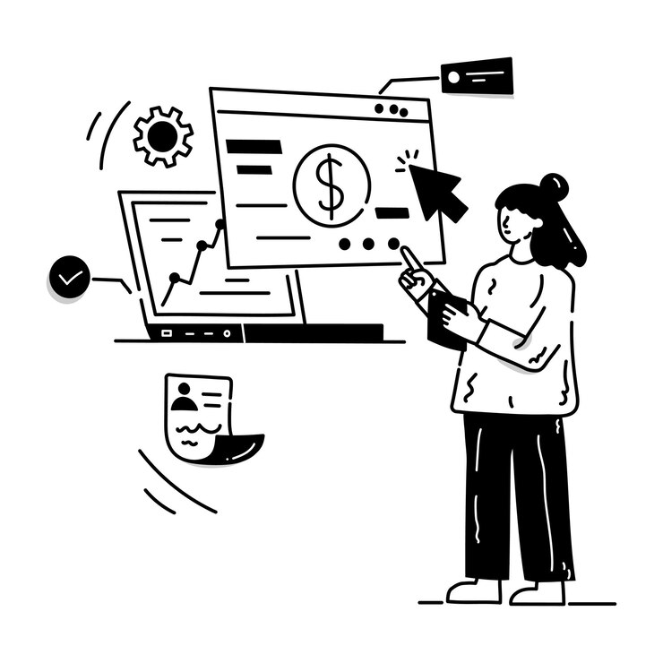 Kosten per klik advertentie karakter illustratie van PPC