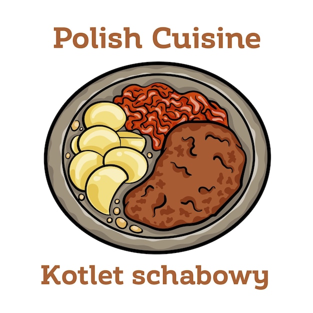 감자와 양배추로 빵가루를 입힌 Kotlet Schabowy 포크 커틀릿
