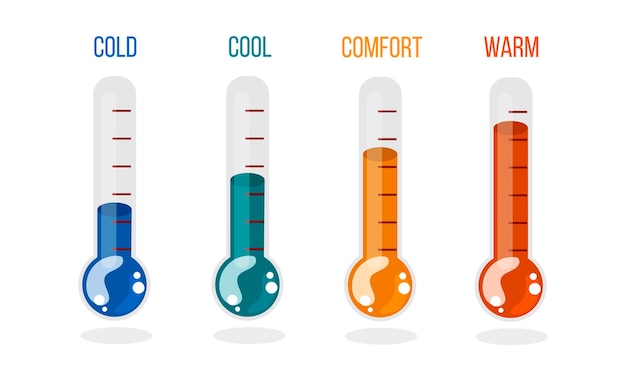 Vector koude en warme icoon vector temperatuur illustratie teken thermometer symbool set van warmte logos