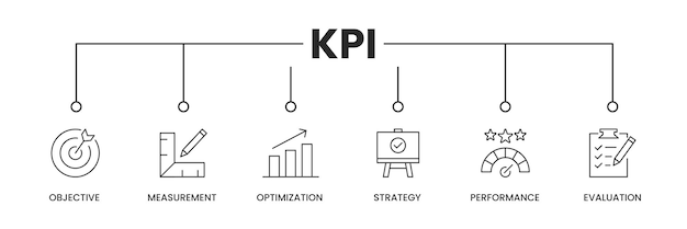 Vector kpi icons banner key performance indicator banner with icons of objective measurement optimizatio