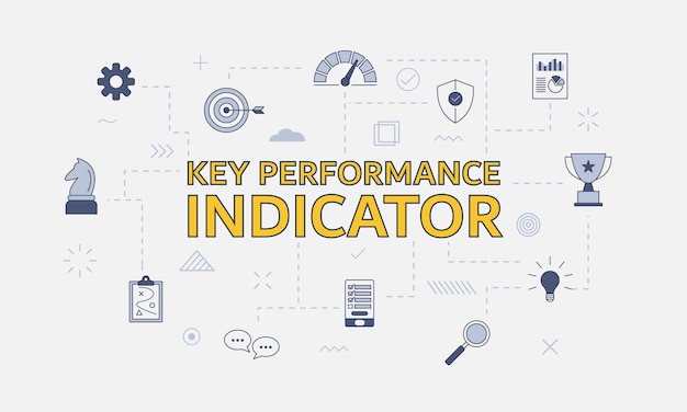 Kpi key performance indicator concept with icon set with big word or text on center vector illustration