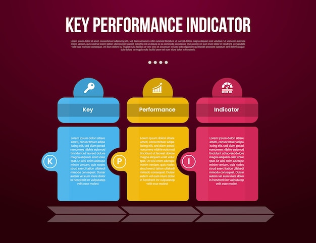 kpi or key performance indicator infographic template with creative table with circle header and side with dark background style with 3 point for slide presentation