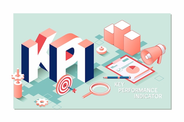 Kpi, 핵심 성과 지표 아이소 메트릭 3d 비즈니스 개념