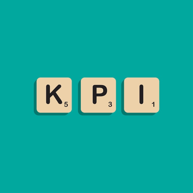 Kpi or  key performance indicator typographic lettering in scrabbles block alphabet concept