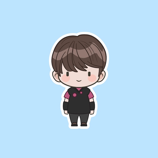 벡터 kpop chibi 스타일의 애니메이션 귀여운 캐릭터 직원 팀원