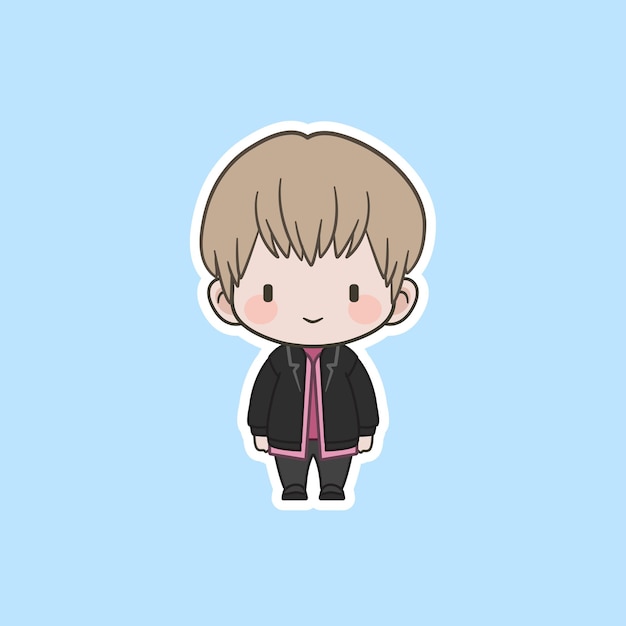 벡터 kpop chibi 스타일의 애니메이션 귀여운 캐릭터 직원 팀원