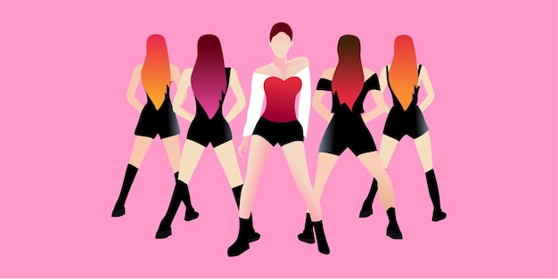 Kpop girl group concept cartoon illustration