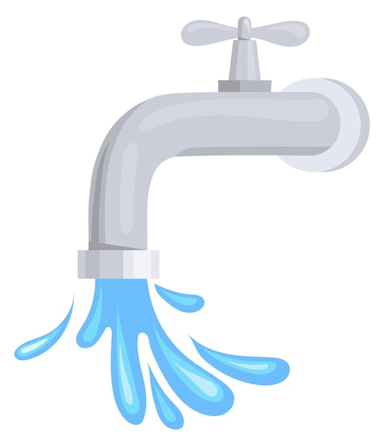 Kraan met het gieten van schoon water stroom cartoon icoon