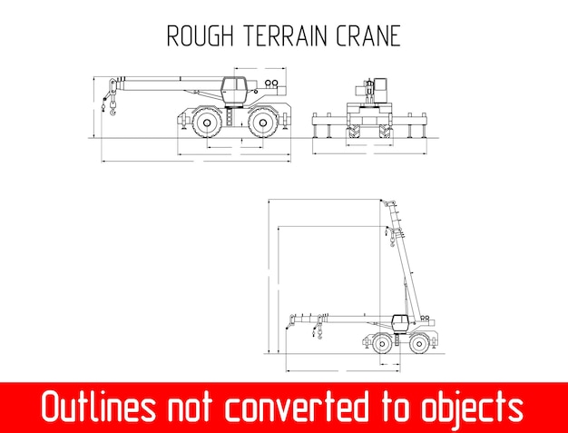 Kraan ruw terrein overzicht blauwdruk vector grootte en afmetingen hoogte en breedte