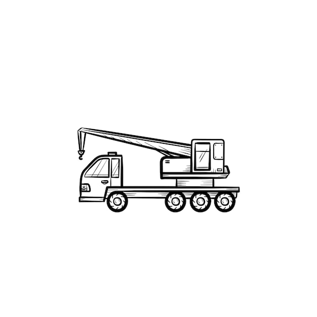 Kraanwagen hand getrokken schets doodle pictogram. concept voor bouw en mobiele kraan, laad- en hijsapparatuur