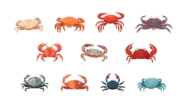 Vector krab set platte cartoon geïsoleerd op een witte achtergrond isometrische vectorillustratie