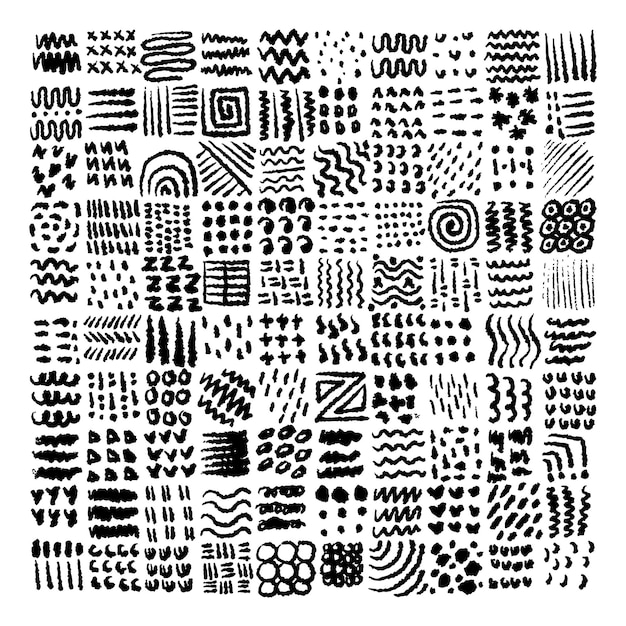 Krabbel grote collectie set Zwart-wit geïsoleerde doodle vector patroon