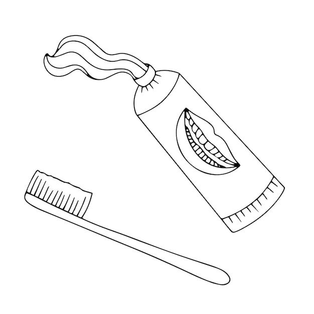 Krabbelillustratie van tandpastapictogram, tandenborstelvector, mondhygiëne