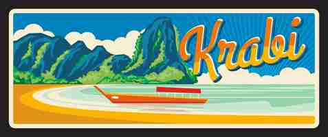 Vector krabi province of thailand city retro travel plate