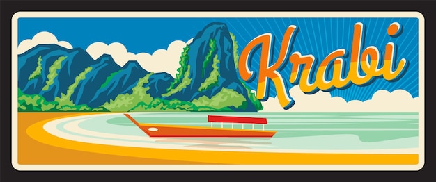 Vector krabi provincie van thailand stad retro reisplaat