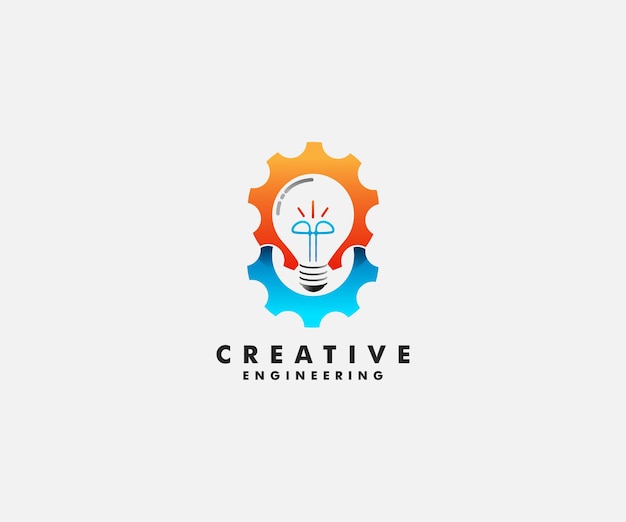 Kracht van creatie logo werkende versnellingen en gloeilamp concept