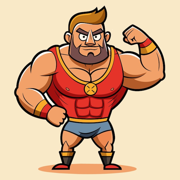 Vector krachttraining gym bodybuilding strongman man oefening handgetekende cartoon sticker icoon concept