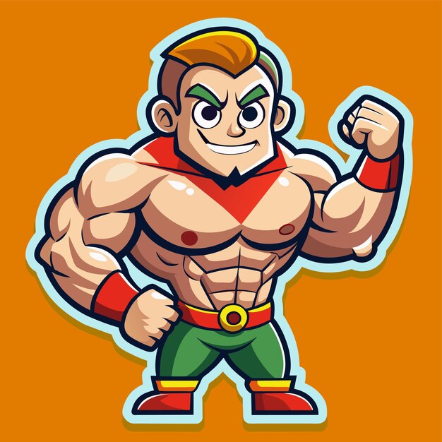 Krachttraining gym bodybuilding strongman man oefening handgetekende cartoon sticker icoon concept