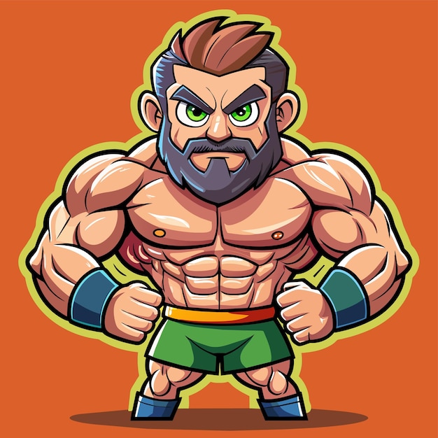 Krachttraining gym bodybuilding strongman man oefening handgetekende cartoon sticker icoon concept