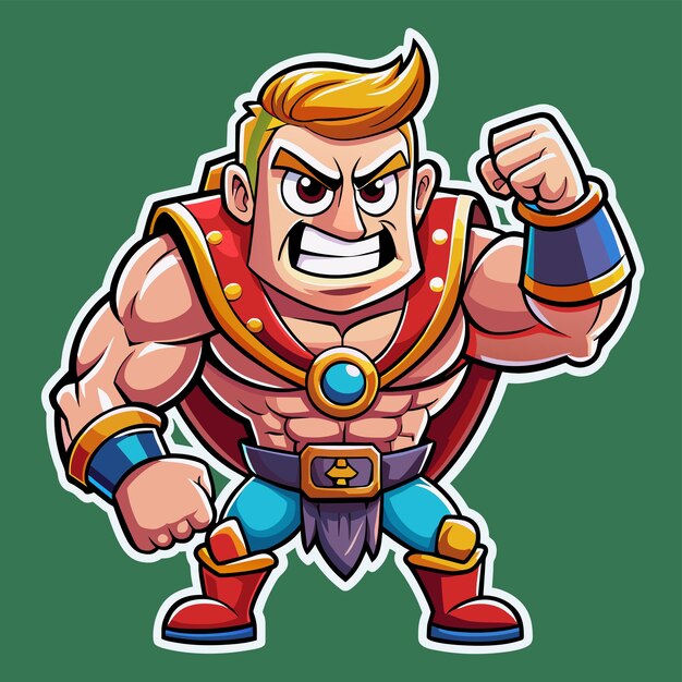 Krachttraining gym bodybuilding strongman man oefening handgetekende cartoon sticker icoon concept