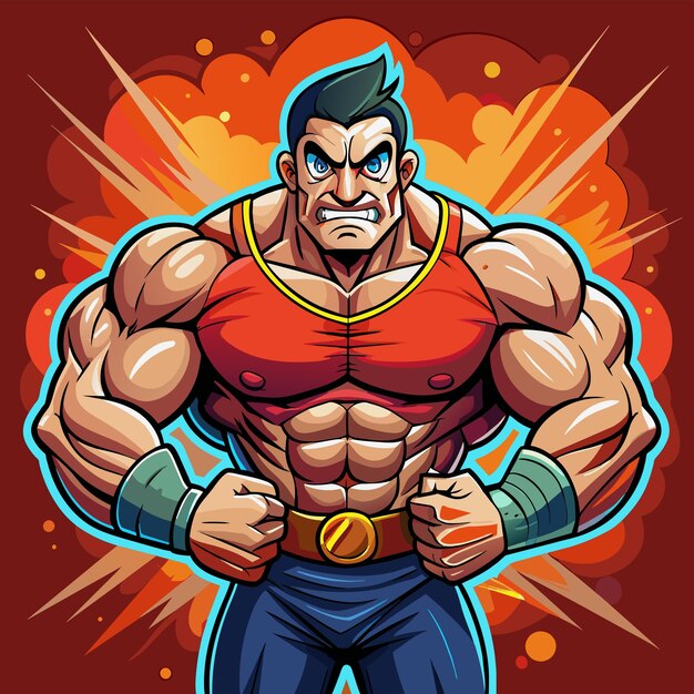 Krachttraining gym bodybuilding strongman man oefening handgetekende cartoon sticker icoon concept