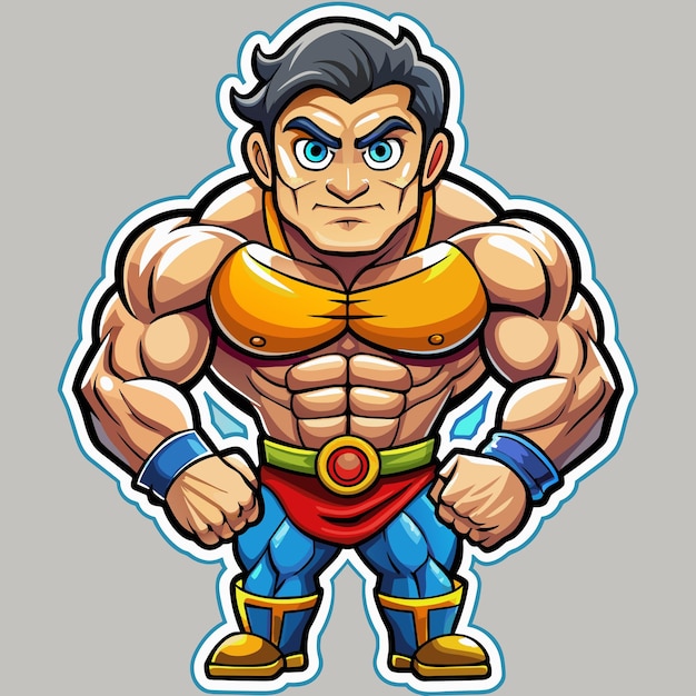 Krachttraining gym bodybuilding strongman man oefening handgetekende cartoon sticker icoon concept