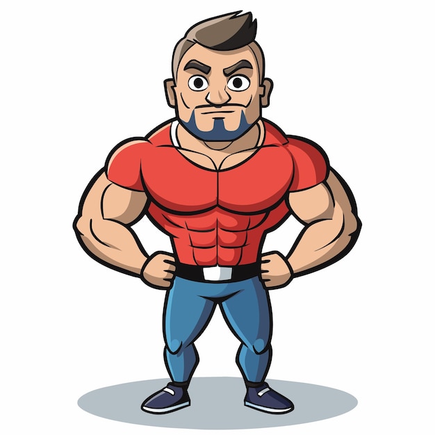 Vector krachttraining gym bodybuilding strongman man oefening handgetekende cartoon sticker icoon concept