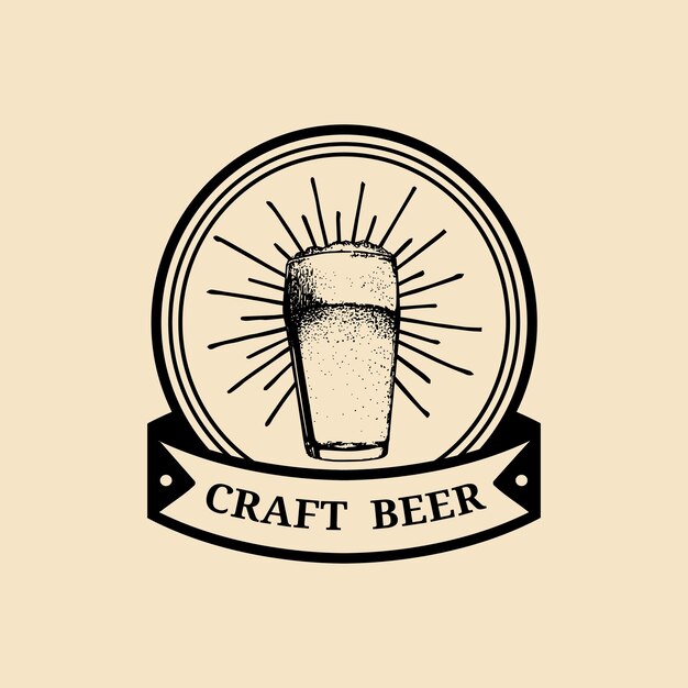 kraft beer glass logo old brewery icon lager cup retro sign hand sketched ale illustration vector vintage label or badge