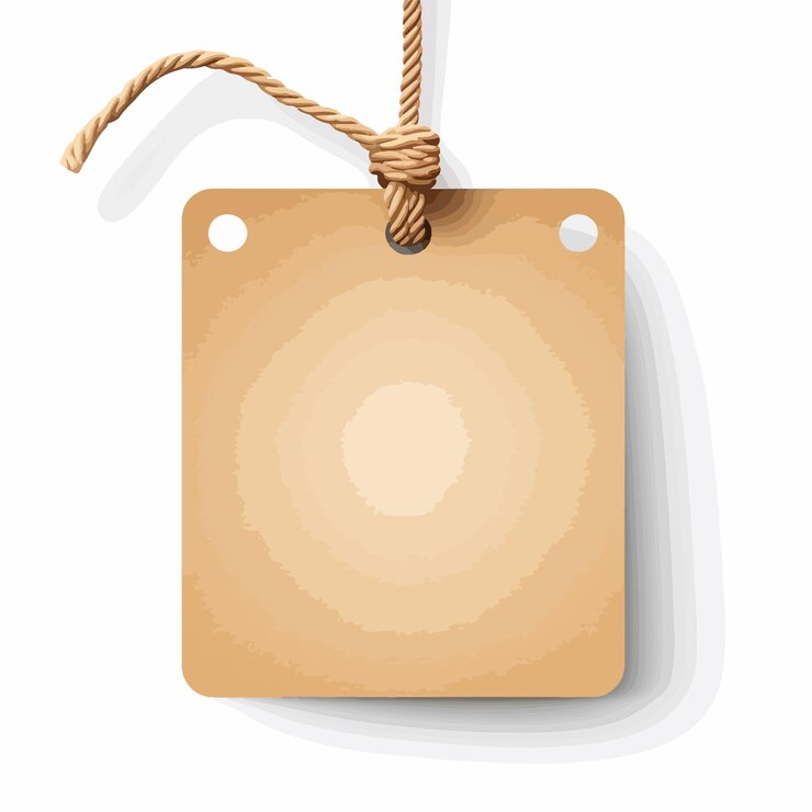 Vector kraft cardboard label hanging on cord for craft paper