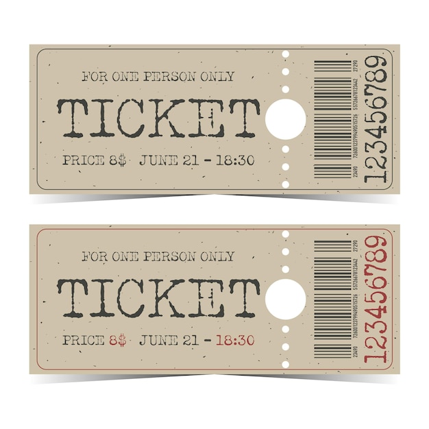 Vector kraft paper ticket for cinema or theatre or concert with barcode and detachable part