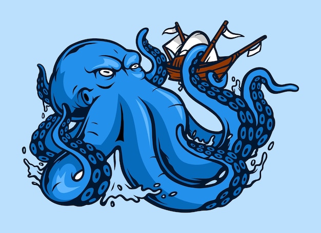 Kraken octopus monster grasping Sailing Ship vector