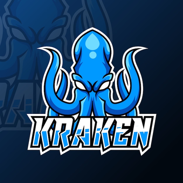 Modello di progettazione di logo di gioco di mascotte di calamari polpo kraken