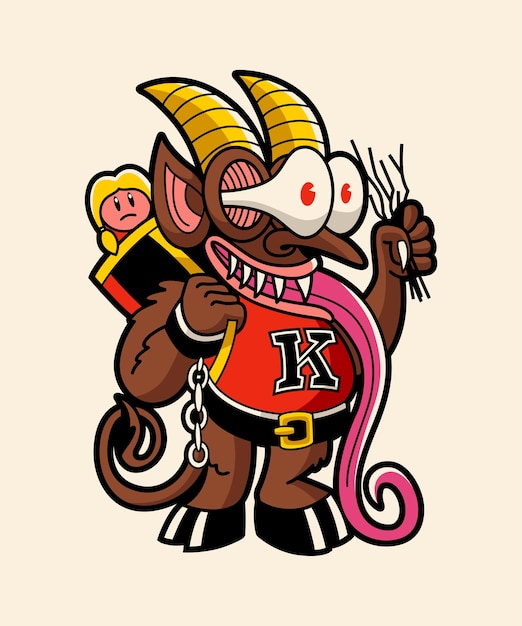 Vector krampus kidnapping children kerstmis cartoon character illustratie