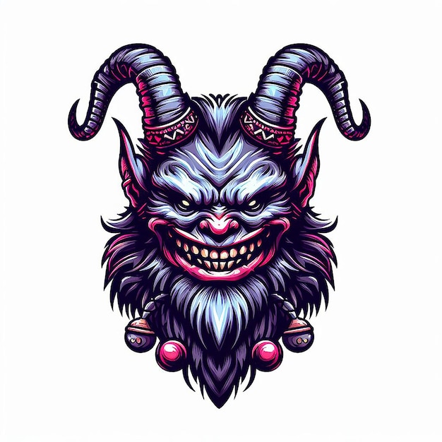 Krampus Saint Nicholas Christmas Face Portait Vector Art Illustration Emoticon Emoji Devil