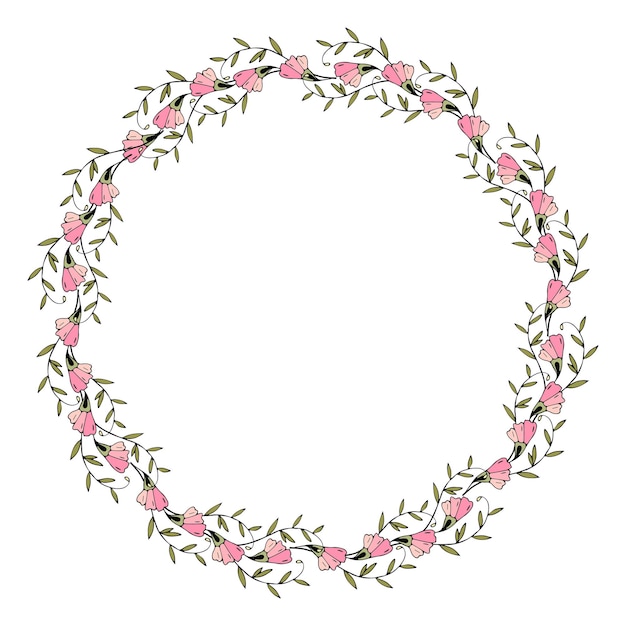 Krans bloemen hand getrokken doodle, bruiloft decoratie, ronde frame.