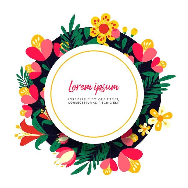 Krans frame verse bloemen met kleurrijk voor bruiloft en uitnodigingskaart Premium Vector