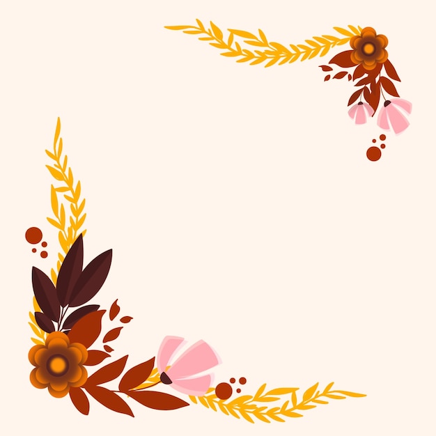 krans van takken met bladeren en wilde bloemen achtergrond of frame
