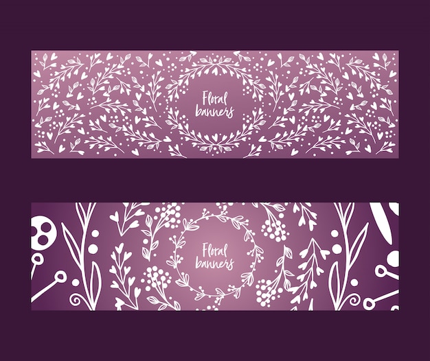 Kransen bladeren en bloemen set van banners.