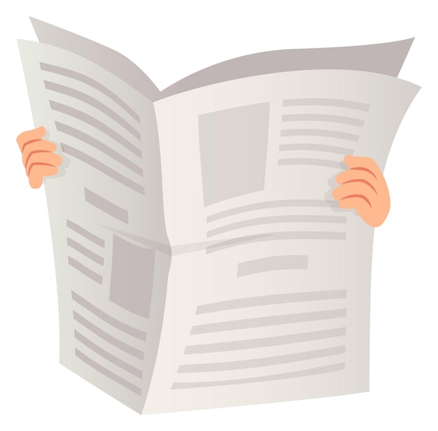 Krant in menselijke handen cartoon informatie lezen icoon geïsoleerd op witte achtergrond