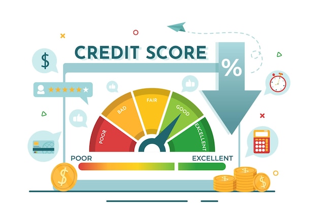 Kredietscore Vector Illustratie Met Lening Pijlmeter Snelheidsmeter Indicator Van Slecht Naar Goed Tarief