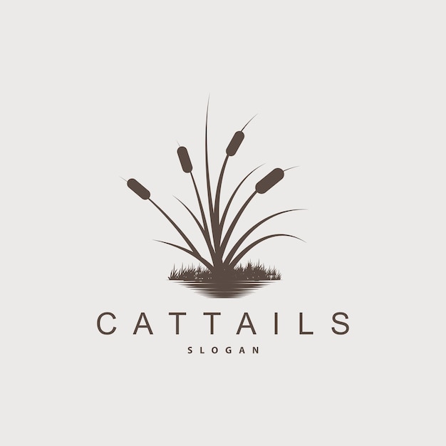 Kreken en Cattails rivier Logo gras ontwerp eenvoudige minimalistische illustratie vector sjabloon