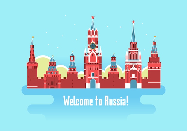 Vector kremlin palace welcome to russia poster