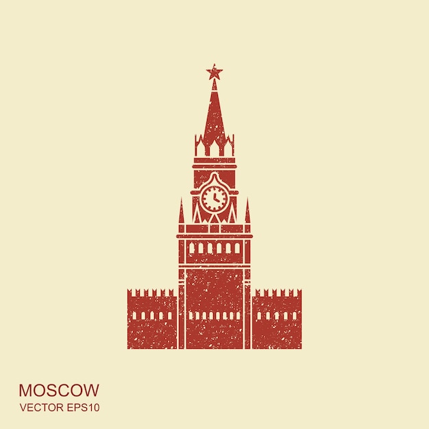 Vector kremlin-pictogram van moskou in vlakke stijl met schurend effect