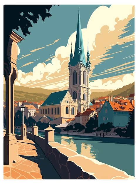 Вектор Кремс-ан-дер-донау, австрия, винтажный туристический плакат, сувенирная открытка, портретная живопись, иллюстрация