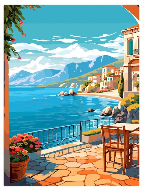 Vector kreta griekenland decoratie vintage reisposter souvenir postkaart portret schilderij wpa illustratie