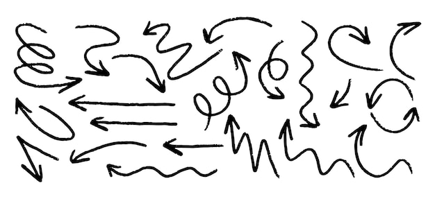 krijt pijl doodle potlood penseel lijn stroke schets potlood textuur lijn scribble pijl icoon set handgetekende grunge penseel pijlen