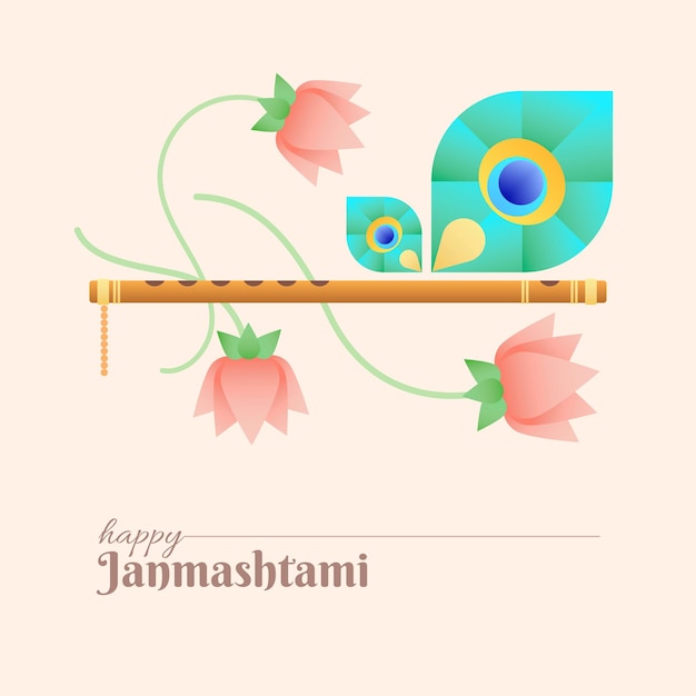 Vector krishna janmashtami social media banner met fluit en lotusbloemen